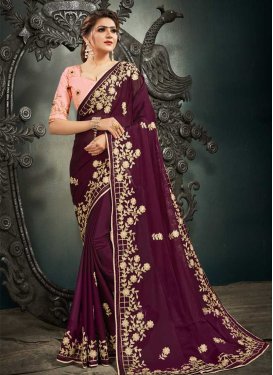 Satin Silk Embroidered Work Trendy Classic Saree