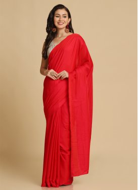 Satin Silk Fancy Work Traditional Saree in Red