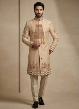 Satin Silk Indo Western with Beads Work in Beige for Party