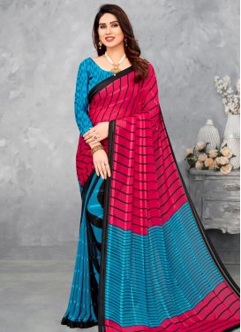 Satin Silk Light Blue and Rani Traditional Saree For Casual