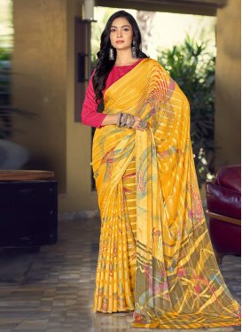 Satin Silk Print Work Trendy Saree