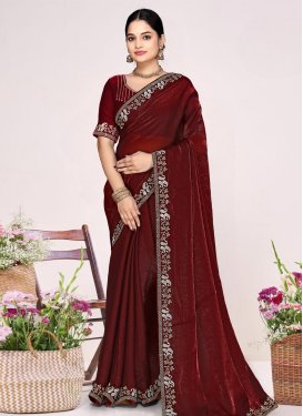 Satin Silk Swarovski Work Traditional Saree in Maroon
