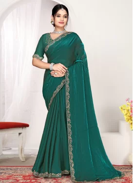 Satin Silk Swarovski Work Trendy Saree in Green