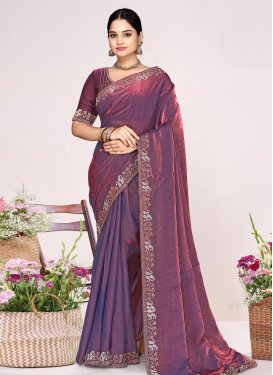 Satin Silk Swarovski Work Trendy Saree in Violet