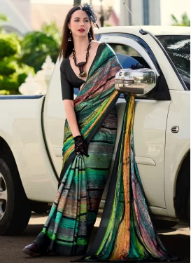 Satin Silk Trendy Saree in Multi Colour with Digital Print Work for Women