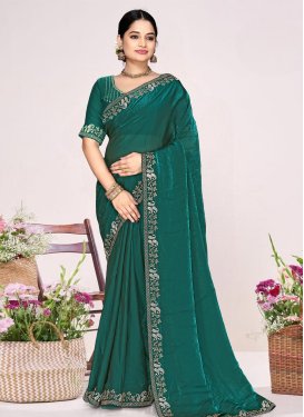 Satin Silk Trendy Saree with Swarovski Work for Festival in Green