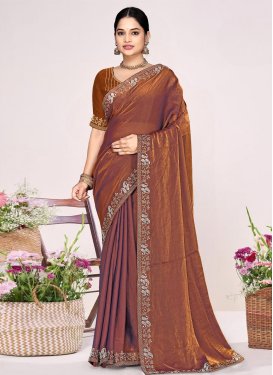 Satin Silk Trendy Saree with Swarovski Work for Festival in Orange