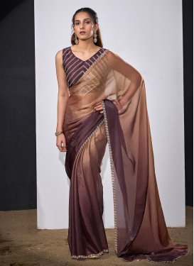 Satin Silk Trendy Saree with Swarovski Work in Brown and Wine