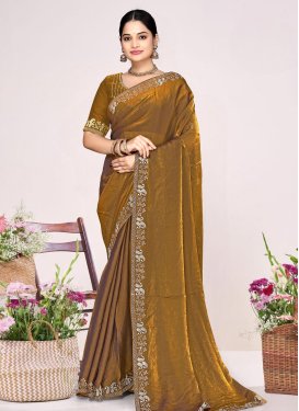 Satin Silk Trendy Saree with Swarovski Work in Gold