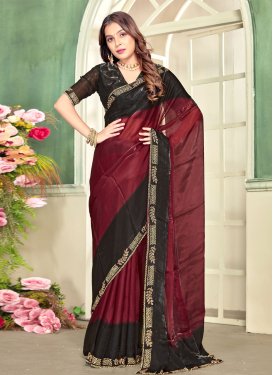 Satin Silk Trendy Saree with Swarovski Work in Maroon for Festival
