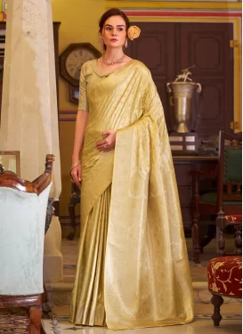 Satin Silk Trendy Saree with Woven Work in Gold for Party