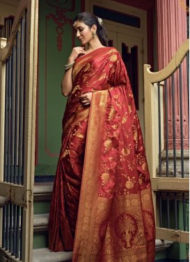 Satin Silk Woven Work Contemporary Style Saree