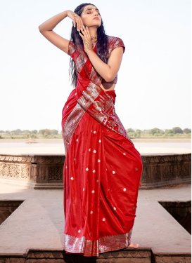 Satin Silk Woven Work Trendy Classic Saree