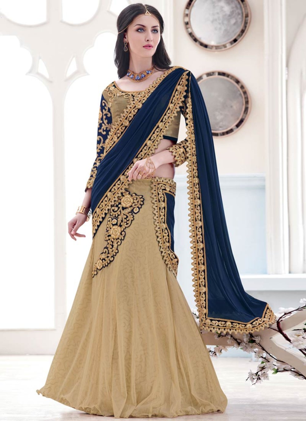 Black Lehenga Saree in Georgette with Embroidered UK - SR18060