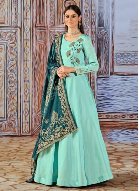 Sea Green and Teal Embroidered Work Readymade Designer Gown
