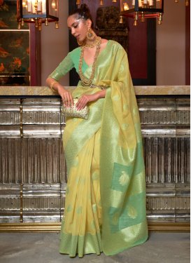 Sea Green and Yellow Woven Work Designer Traditional Saree