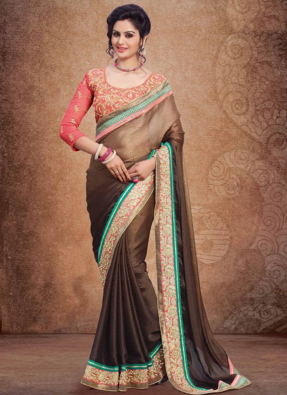 Kanchipuram Silk Checks And Butta Coffee Brown Saree | Kankatala