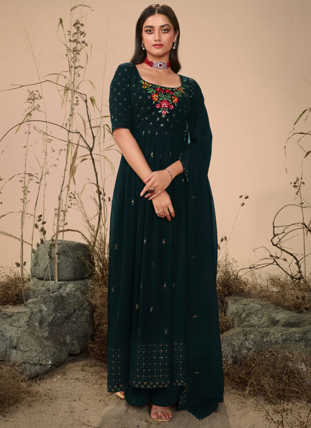 Sequins Work Anarkali Salwar Suit