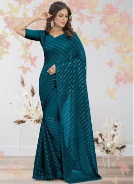 Sequins Work Faux Georgette Designer Contemporary Style Saree For Festival