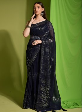 Sequins Work Faux Georgette Traditional Designer Saree For Ceremonial