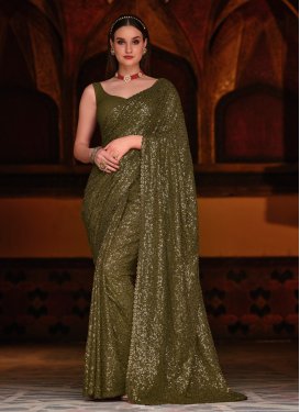 Sequins Work Faux Georgette Trendy Classic Saree