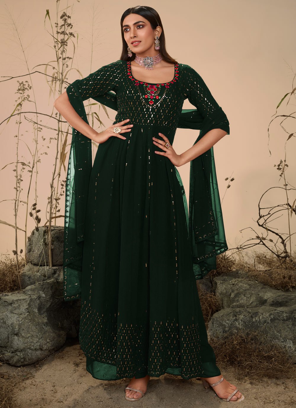 Sequins Work Georgette Anarkali Salwar Kameez