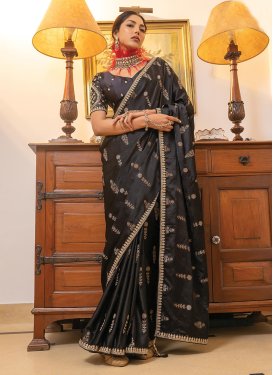 Sequins Work Satin Silk Traditional Designer Saree For Ceremonial