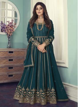 Shamita Shetty Embroidered Work Floor Length Anarkali Suit