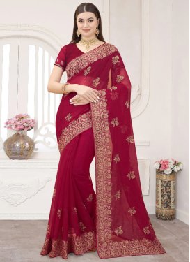 Shimmer Embroidered Work Contemporary Style Saree