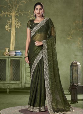 Shimmer Embroidered Work Designer Contemporary Style Saree