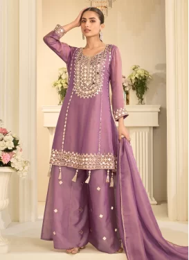 Shimmer Embroidered Work Palazzo Suit in Mauve Pink