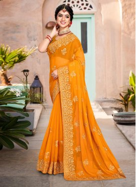 Shimmer Embroidered Work Traditional Saree