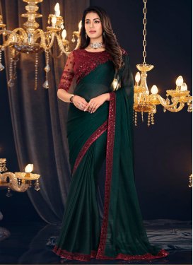Shimmer Georgette Bottle Green and Red Designer Contemporary Style Saree
