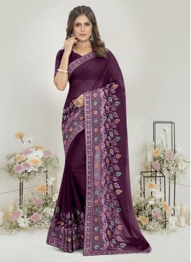 Shimmer Georgette Embroidered Work Designer Contemporary Style Saree