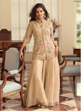 Shimmer Palazzo Suit with Beads Work in Cream