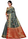 Grey and Red Woven Work Designer Contemporary Style Saree - 1
