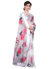 Print Work Grey and Off White Designer Contemporary Style Saree - 1