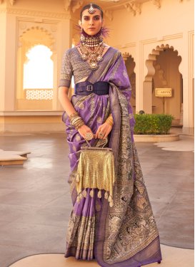 Silk Beige and Purple Traditional Designer Saree