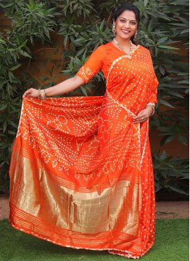 Silk Blend Bandhej Print Work Traditional Designer Saree