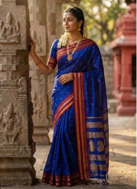 Silk Blend Classic Saree in Blue with Woven Work for Ceremonial