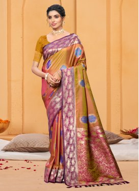 Silk Blend Classic Saree in Gold with Woven Work for Ceremonial