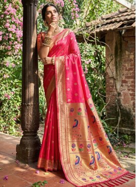 Silk Blend Classic Saree in Rose Pink with Woven Work for Ceremonial