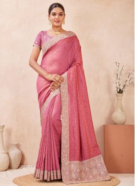 Silk Blend Classic Saree with Embroidered Work in Pink