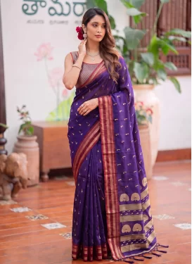 Silk Blend Classic Saree with Woven Work for Ceremonial in Purple