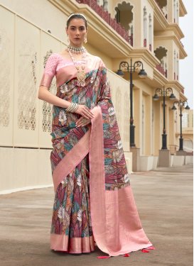 Silk Blend Designer Contemporary Style Saree For Festival