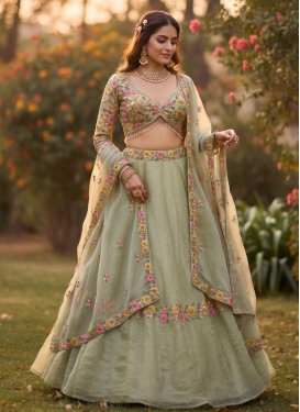 Silk Blend Designer Lehenga Choli with Embroidered Work in Mint Green