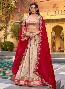 Silk Blend Designer Lehenga Choli with Resham Work for Festival in Beige