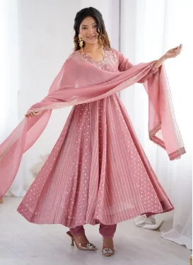 Silk Blend Embroidered Work Anarkali Suit in Pink