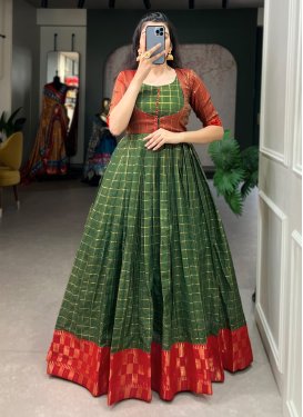 Silk Blend Green and Red Readymade Floor Length Gown For Festival
