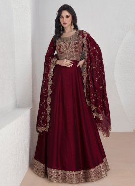 Silk Blend Long Length Designer Anarkali Suit
